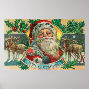 Frohen Weihnachten Sankt und Ren-Szene Poster