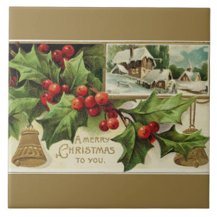 Frohen Weihnachten zu Ihnen Vintage Keramik-Fliese Fliese