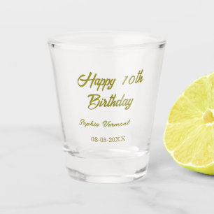 Froher 10. Geburtstag Name Datum golden einfache M Schnapsglas