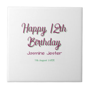froher 12. Geburtstag grün pink Name Datum einfach Fliese