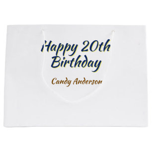 froher 20. Geburtstag blau gelb einfach minimal da Große Geschenktüte