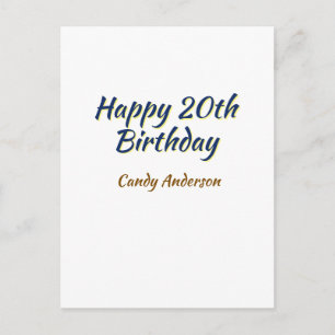froher 20. Geburtstag blau gelb einfach minimal da Postkarte