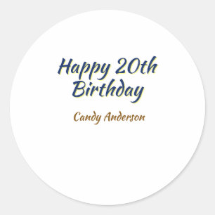 froher 20. Geburtstag blau gelb einfach minimal da Runder Aufkleber