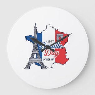 Froher Bastillestag Frankreich Karte Eiffelturm Ve Große Wanduhr