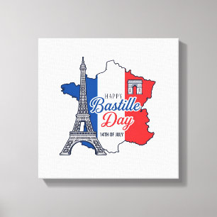 Froher Bastillestag Frankreich Karte Eiffelturm Ve Leinwanddruck