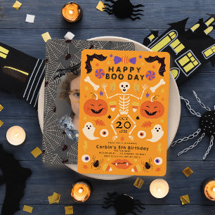 Froher Boo-Tag Skelett Foto Halloween Geburtstag Einladung