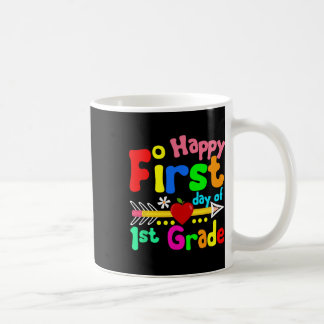 Froher erster Tag der 1. Klasse Lehrer Schüler zur Kaffeetasse