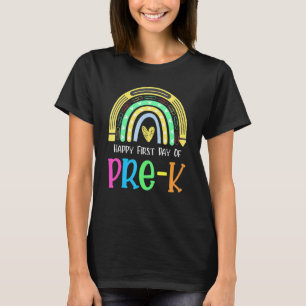 Froher erster Tag im Vorschul-Regenbogen-Lehrer-Sc T-Shirt