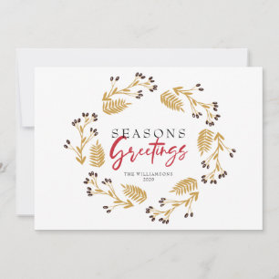 Froher Festtage Gold Holly Wreath Holiday Card Feiertagskarte