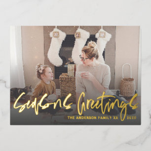 Froher Festtage Gold Script Foto Foliday Folien Feiertagspostkarte