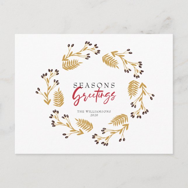 Froher Festtage Gold Wreath Holiday Postkarte (Vorderseite)