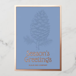 Froher Festtage Pinecone Modernes blaues Unternehm Folien Feiertagskarte