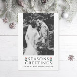 Froher Festtage Poinsettia Foto Feiertagskarte<br><div class="desc">Frohe Festtage bearbeitbarer Typ mit illustrierten poinsettias Flanking. Passen Sie weiter an,  um mehr Text oder mehr Fotos auf der Rückseite hinzuzufügen. Ebenfalls verfügbar in Nicht-Folie</div>