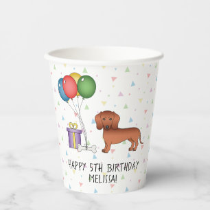 Froher Geburtstag Rote glatthaarige Dachshund-Hund Pappbecher