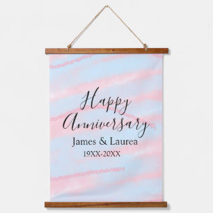 Froher Hochzeitstag Name Datum Jahr Pastell  Wandteppich Mit Holzrahmen