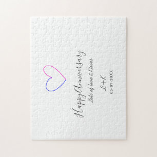 Froher Jahrestag rosa blaues Herz Name Datum einfa Puzzle
