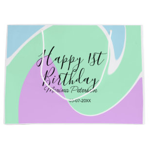 Frohes 1. Geburtstag pink grün blau Acryl Guss  Große Geschenktüte