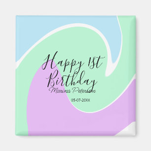Frohes 1. Geburtstag pink grün blau Acryl Guss Magnet