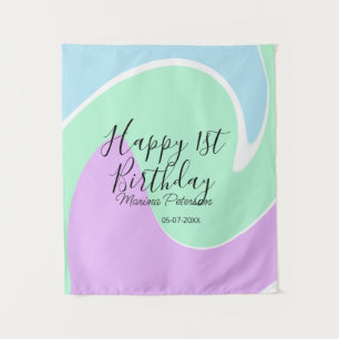 Frohes 1. Geburtstag pink grün blau Acryl Guss  Wandteppich