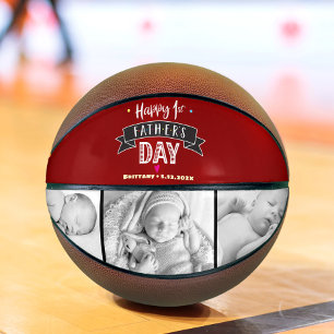 Frohes 1. Vater-Tag Red Happy mit 3 Fotos und fett Basketball