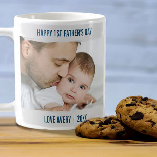 Frohes 1. Vatertag 2 Foto Grauer Pinselstrich Kaffeetasse