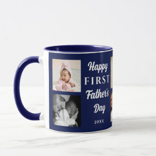 Frohes 1. Vatertag Navy Blau 8 Foto-Collage  Tasse