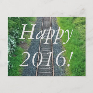 Frohes 2016! Zugstrecke Eisenbahn in der Natur Postkarte