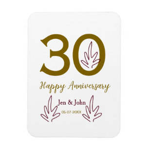 Frohes 30. Jubiläum Name Datum goldenes rotes Blat Magnet