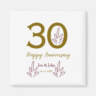 Frohes 30. Jubiläum Name Datum goldenes rotes Blat Magnet