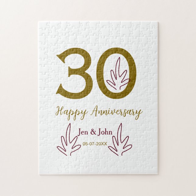 Frohes 30. Jubiläum Name Datum goldenes rotes Blat Puzzle (Vertikal)