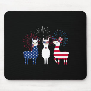 Frohes 4. Juli Amerikanische Flagge Rot Weiß Lama Mousepad