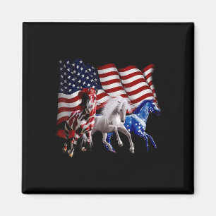 Frohes 4. Juli Amerikanische Flagge Rot Weiß Pferd Magnet
