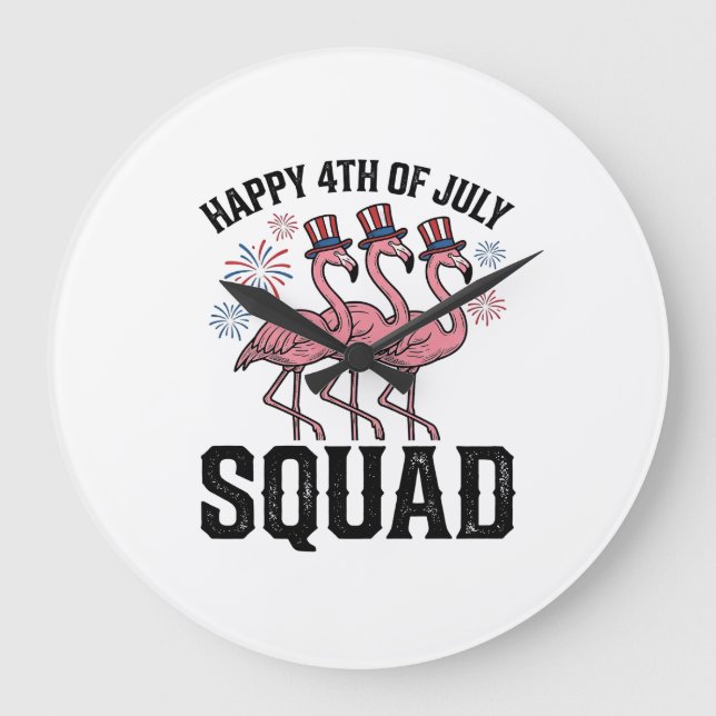 Frohes 4. Juli Flamingo Squad Vector Design_1 Große Wanduhr (Vorderseite)
