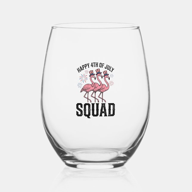 Frohes 4. Juli Flamingo Squad Vector Design_1 Weinglas Ohne Stiel (Vorderseite)