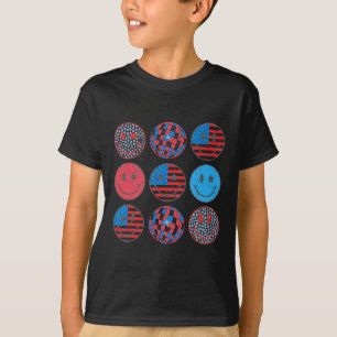 Frohes 4. Juli Groovy Smiley Gesicht Rot Weiß Blau T-Shirt