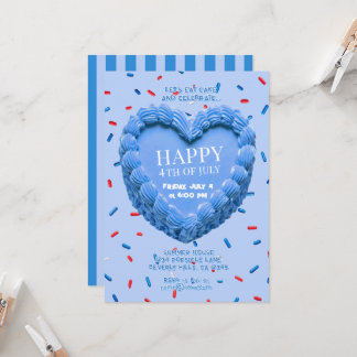 Frohes 4. Juli Herz Kuchen Einladung (blau)
