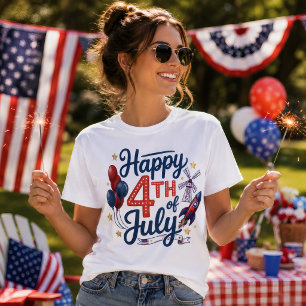 Frohes 4. Juli Patriotische Rakete & Sterne T-Shirt