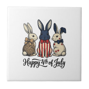 Frohes 4. Juli Patriotisches Hasen-Shirt-Design_1 Fliese
