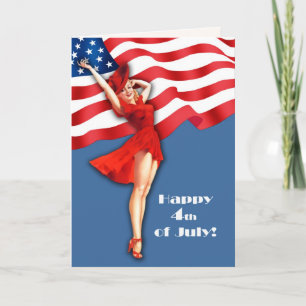 Frohes 4. Juli. Retro Pin-up Karte
