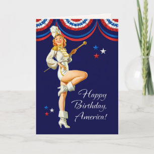 Frohes 4. Juli. Retro Pin-up Karte