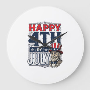 Frohes 4. Juli Vintage-patriotisches Shirtsdesign_ Große Wanduhr