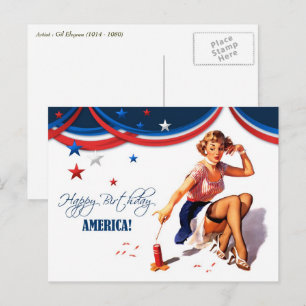 Frohes 4. Juli. Vintage Pin-up-Design Postkarten