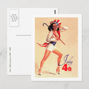 Frohes 4. Juli. Vintage Pin-up Postkarte