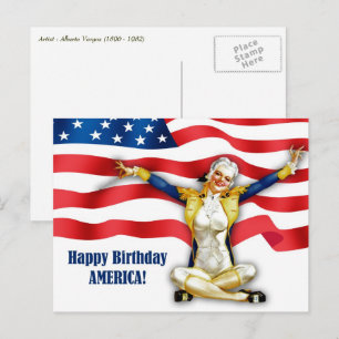 Frohes 4. Juli. Vintage Pin-up Postkarte