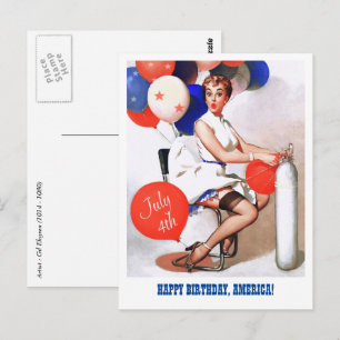 Frohes 4. Juli. Vintage Pin-up Postkarte
