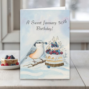 Frohes 50. Januar-Geburtstag Nuthatch-Vogel Karte