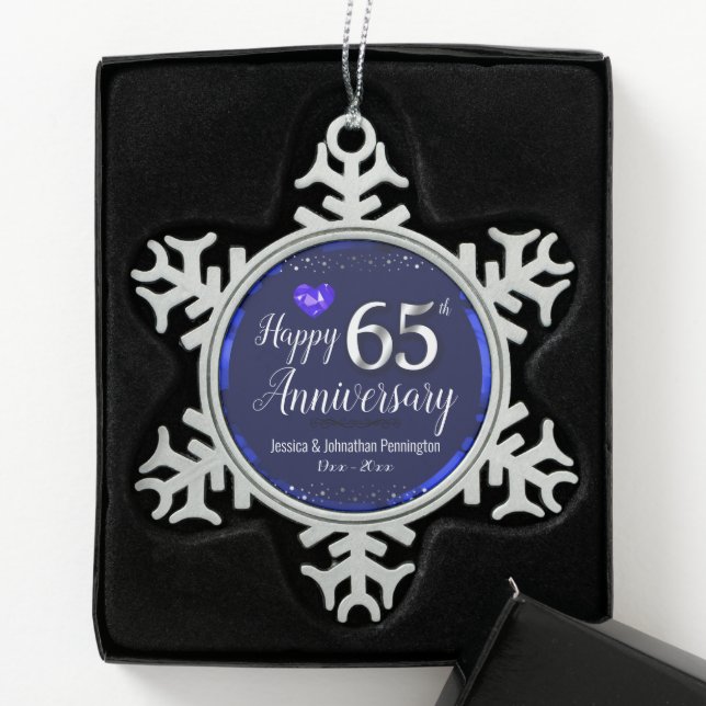 Frohes 65. Hochzeitstag Schneeflocken Zinn-Ornament (Box)