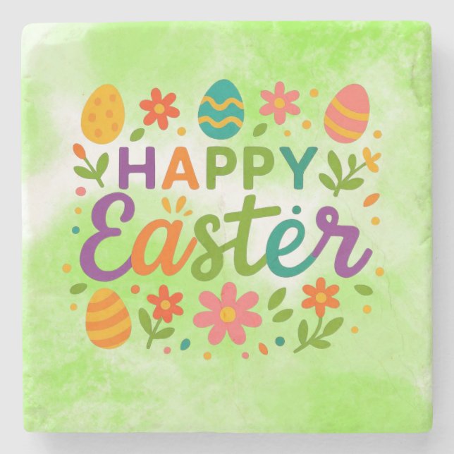 Frohes buntes Ostern Steinuntersetzer (Vorderseite)