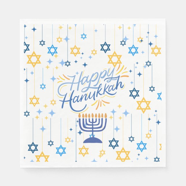 Frohes Chanukka Blau Und Gold Serviette (Vorderseite)