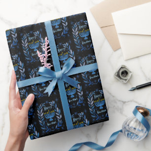 Frohes Chanukka Botanische Menora Aquarell Geschenkpapier